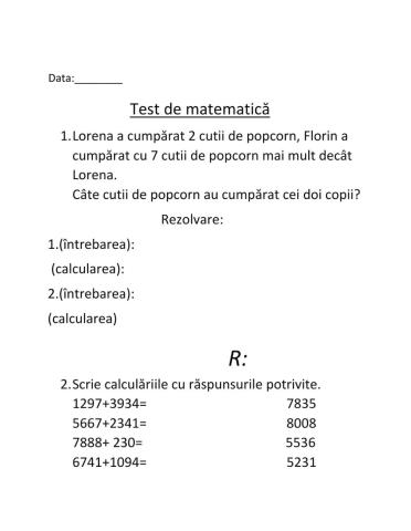 Test de matematică