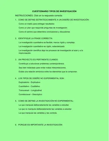 Cuestionario tipos de investigación