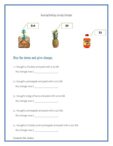 Buying-selling, Giving Change 2