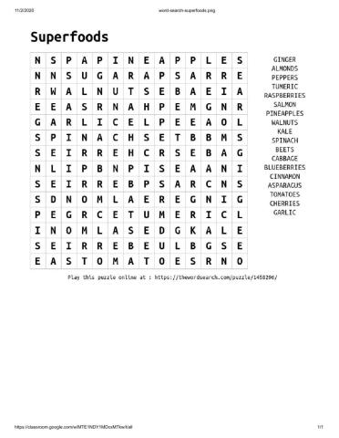 SUPERFOOD WORD SEARCH