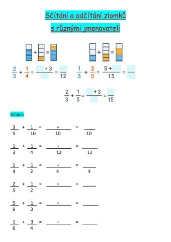 Zlomky - sčítání a odčítání