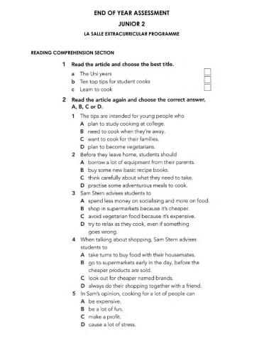 Reading Comprehension Section - End of Year Assessment