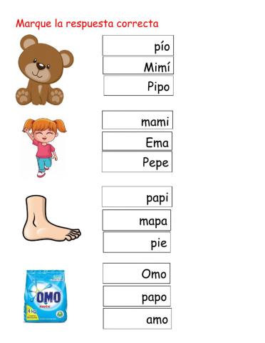 Palabras con los fonemas m-p