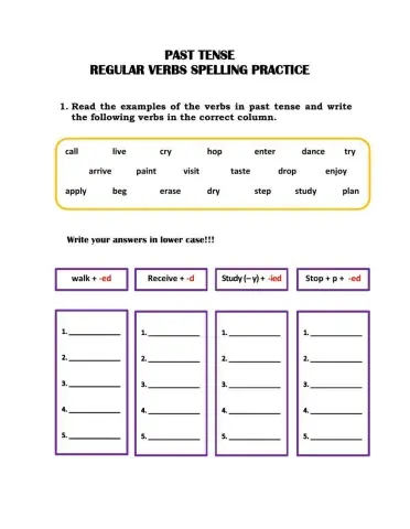 Past Tense Regular Verbs Spelling Practice