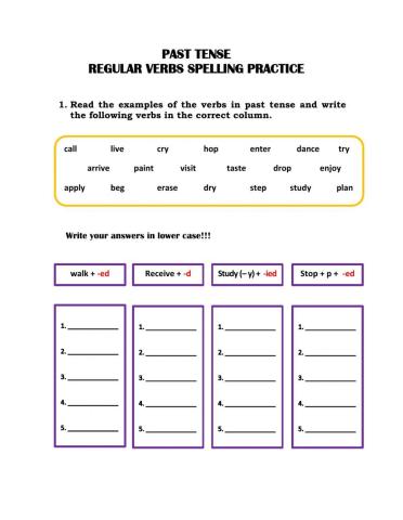 Past Tense Regular Verbs Spelling Practice