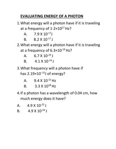 Evaluating energy of a photon