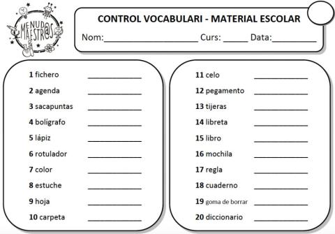 VOCABULARI VALENCIÀ-MATERIAL ESCOLAR