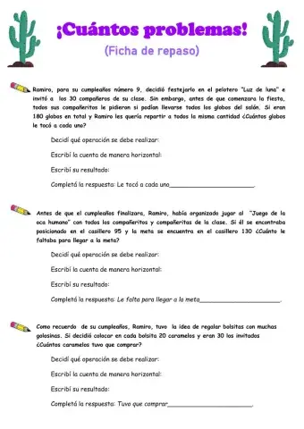 Ficha de repaso- Situaciones Problemáticas 2