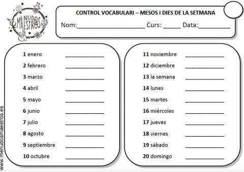 VOCABULARI VALENCIÀ-MESOS I DIES SETMANA