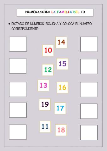 Dictado de números del 10 al 19