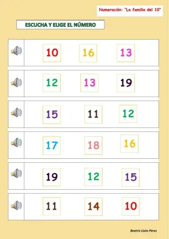 Escucha y elige el número (números del 10 al 19)