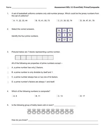 Even, Odd, Prime, Composite Quiz