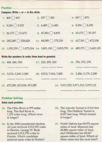 Comparing and Ordering Numbers Grade 4