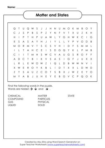 Matter and States Word Search