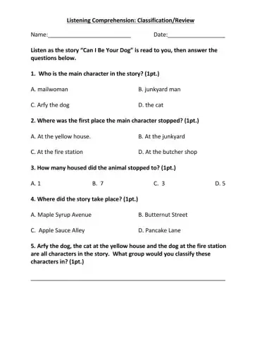 Listening Comprehension Worksheet: Can I Be Your Dog