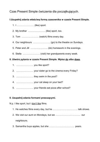 Present Simple - Affirmatives,Negatives, Questions and short answers