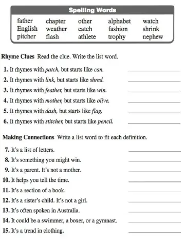 WoW Week 14 Consonant Digraphs sh, th, ch, ph, tch