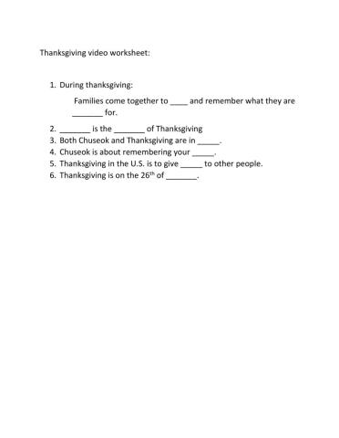 Video Worksheet - Thanksgiving
