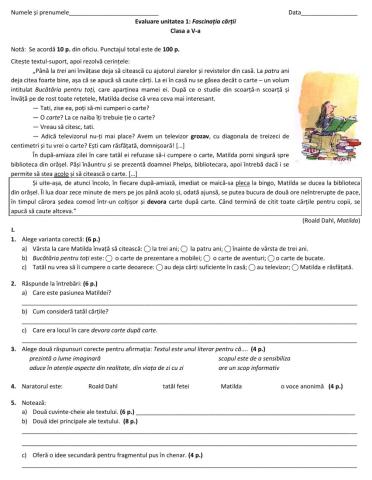 Evaluare 1: „Fascinația cărții”