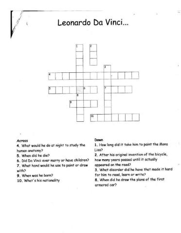 Leonardo Da Vinci Crossword