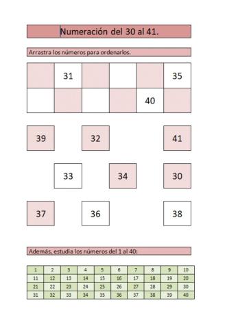 Numeración del 30 al 41