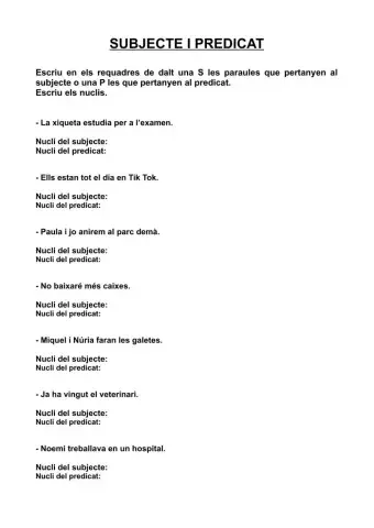 Subjecte, predicat i els seus nuclis.