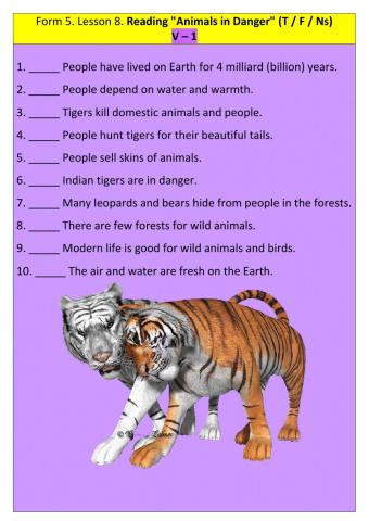 Form 5. Lesson 8. Reading. Animals in Danger. V-1.
