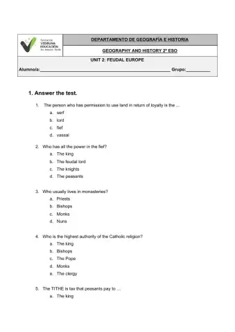 Feudal europe review 2ºeso