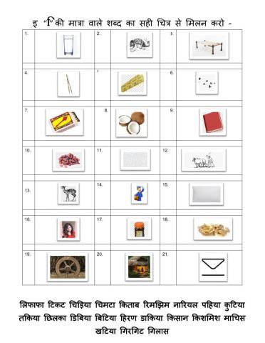 इ की मात्रा वाले शब्द