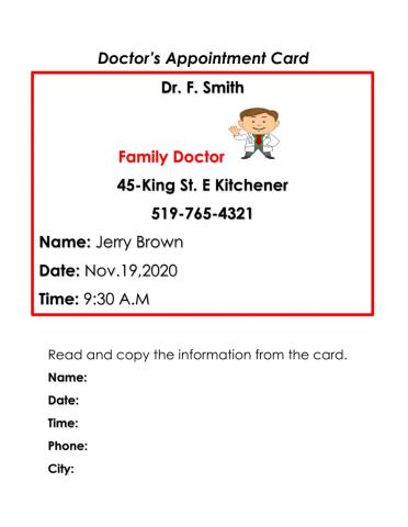 Doctor's Appointment Card