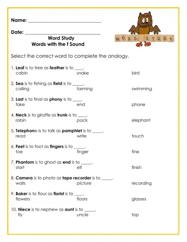 Words with the f sound