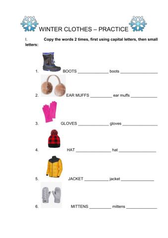Winter clothes spelling practice