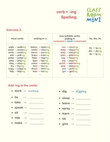 Adding -ing to verbs. Spelling