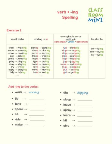 Adding -ing to verbs. Spelling