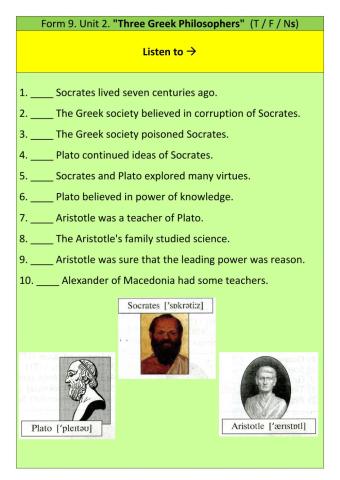 Form 9. Unit 2. Listening -Three Greek Philosophers-