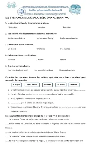 Obra literaria hansel y gretel