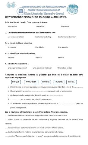 Obra literaria hansel y gretel