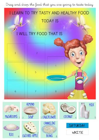 Alba eats a rainbow. White colour.