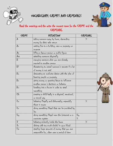 Vocabulary: crimes and criminals