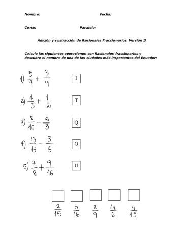 Adición y sustraccion de Racionales fraccionarios