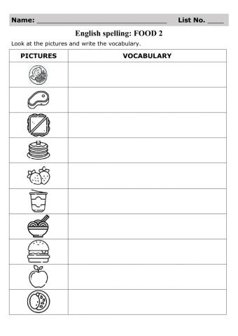 Spelling test food 2