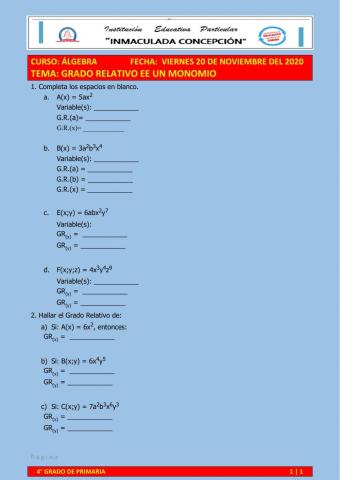 Grado relativo de un monomio