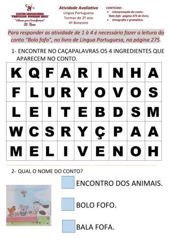 Avaliação de Língua Portuguesa - 4º bimestre