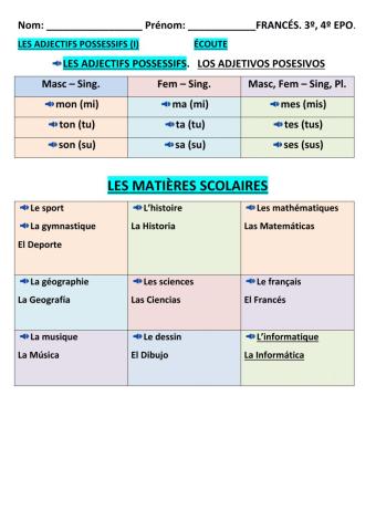 Les adjectifs possessifs (i)