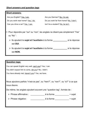 Short answers, question tags