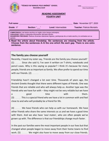 Reading family and friends