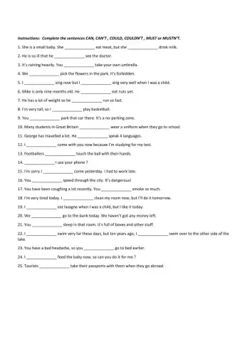 CAN, COULD, MUST and Negative Forms