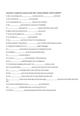 CAN, COULD, MUST and Negative Forms