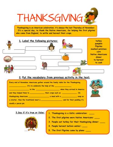 Thanksgiving Reading exercises