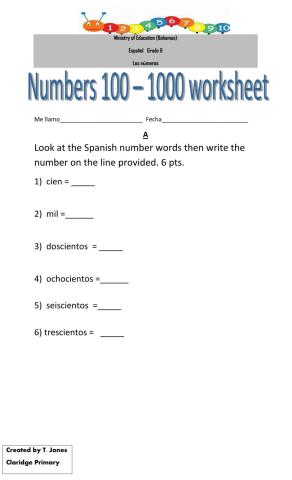 Numbers in Spanish 100 to 1,000